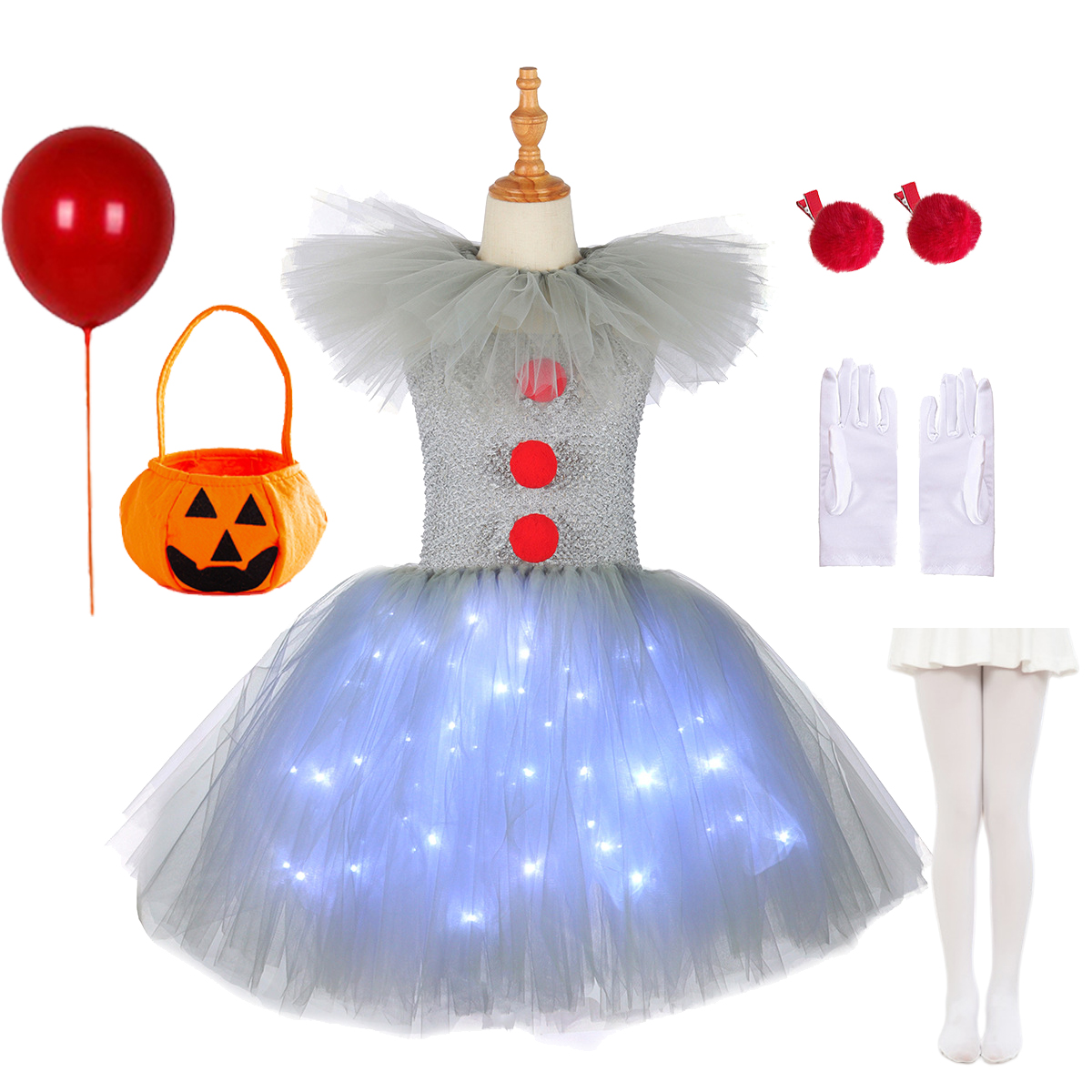 Baby Tutu Skirt - Gray Joker Girls Halloween LED Light