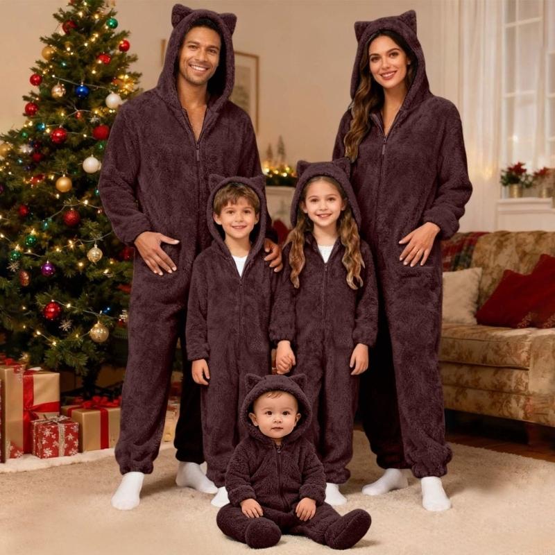 Baby Clothing Zipper - Fleece Plush Warm Pajamas for Family