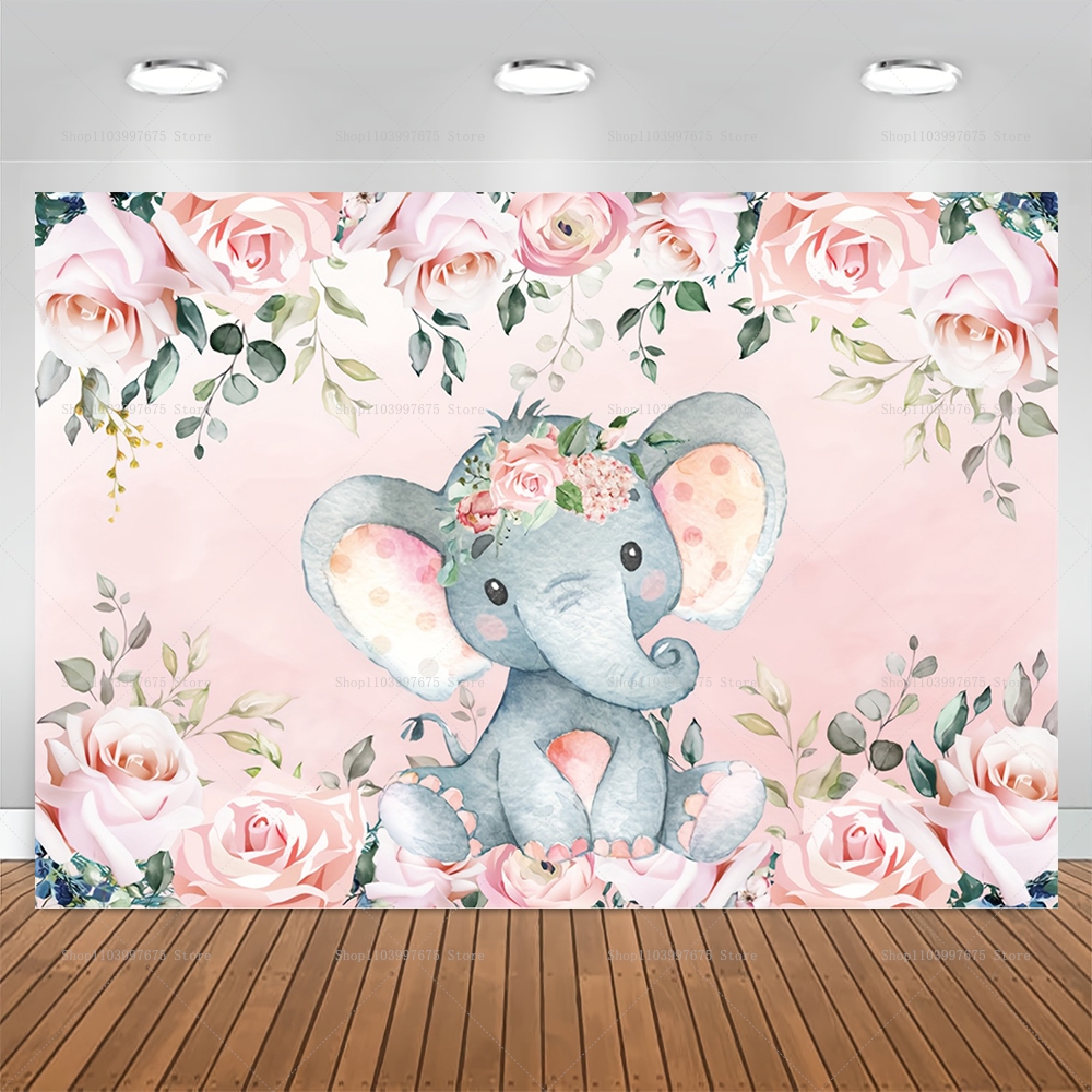 Baby Clothing Elephant - Elephant Flower Backdrop Pink Boy Girls
