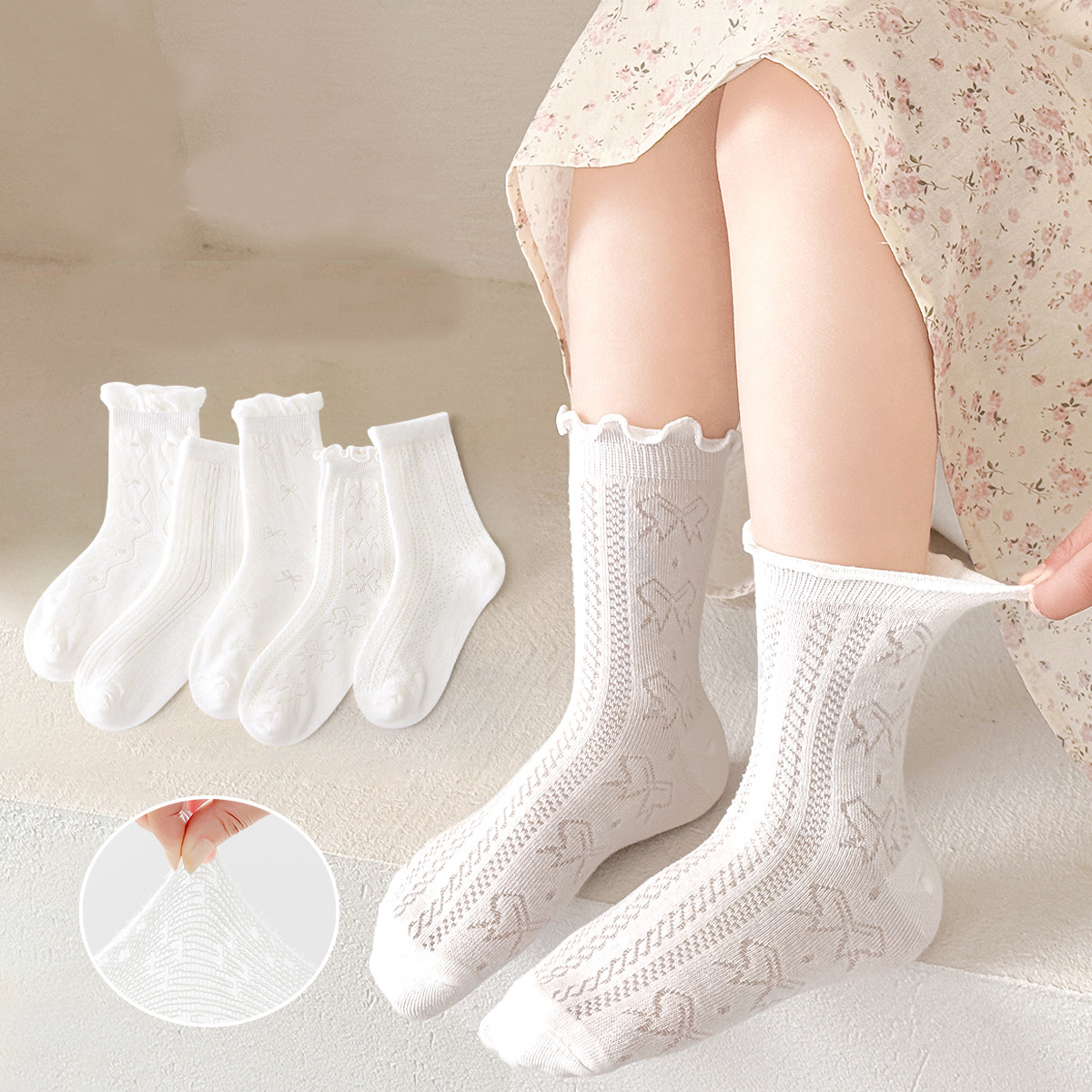 Baby Xl - 5Pairs Cotton Children Mesh Socks Child
