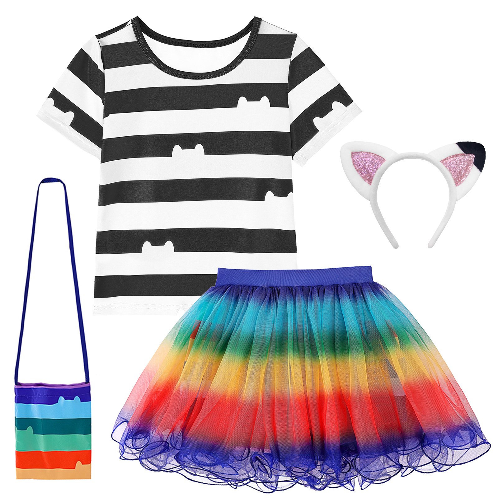 Girls Rainbow Striped T-Shirt  - Baby Tutu Skirt のレビューと価格